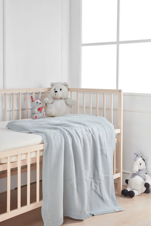 Knitted Baby Blanket with Big Star Light Green