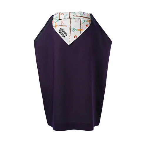 Purple Dress with Embroidered Scarf and Wooden Charm