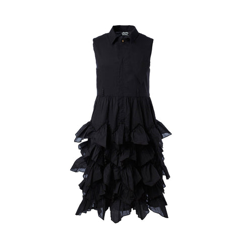 Girls Black Shirt Dress with Ruffles