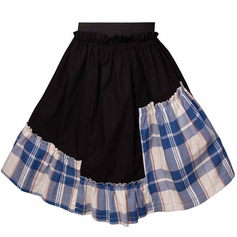 Girls Black Skirt with Tartan Detail in Blue & White