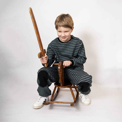 Black and Blue pied de poule Kids Pants with Knee Patches