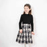 Girls Black Dress with Tartan Skirt in Black & White