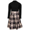 Girls Black Dress with Tartan Skirt in Black & White