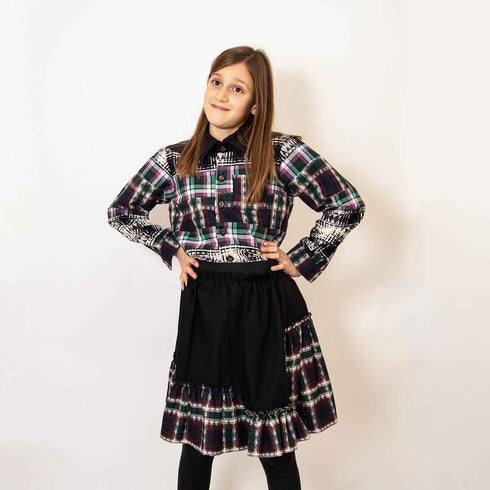 Girls Black Skirt with Tartan Detail in Red & Green
