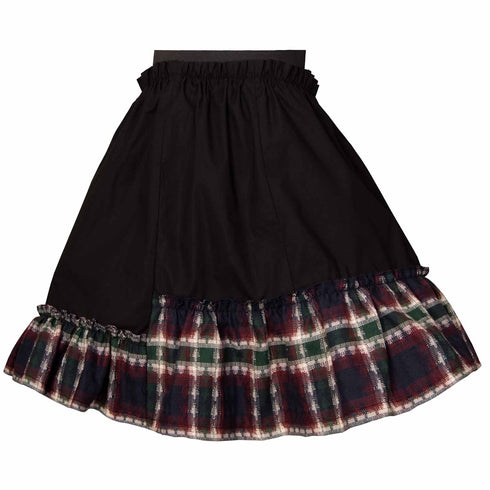 Girls Black Skirt with Tartan Detail in Red & Green