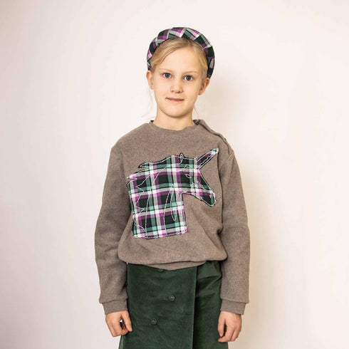 Beige Fleece Sweatshirt with Unicorn Appliqué