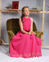 Girls Pink Boho Dress with Golden Hand Block Print