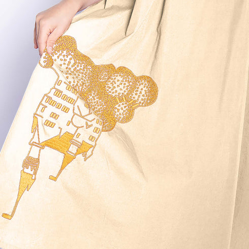 Beige Girls Boho Dress with Golden Castle Embroidery