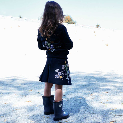 Black Mini Skirt with Floral Embroidery