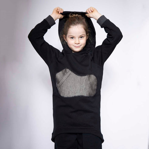 Black Cotton Hoodie with Appliqué