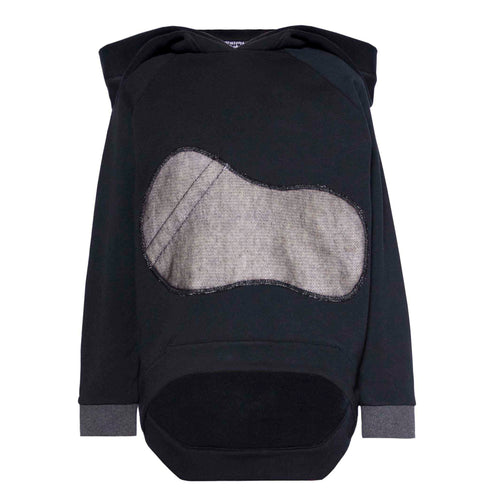 Black Cotton Hoodie with Appliqué