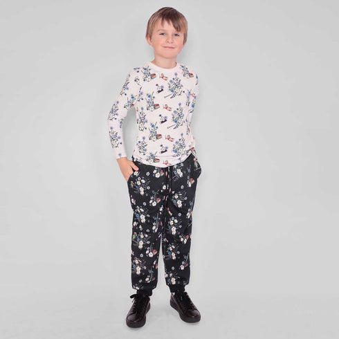 Boys and Girls Sweatpants in Black Print