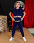 Kids Blue Velvet Track Pants with Hand Smock