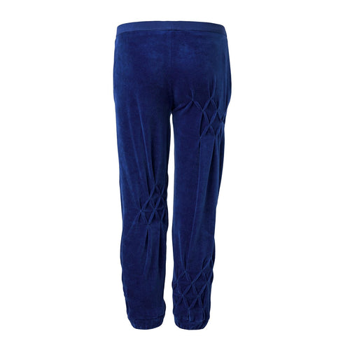 Kids Blue Velvet Track Pants with Hand Smock