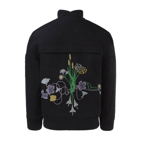 PRELOVED Black Bomber Jacket with Floral Emproidery, 1 year