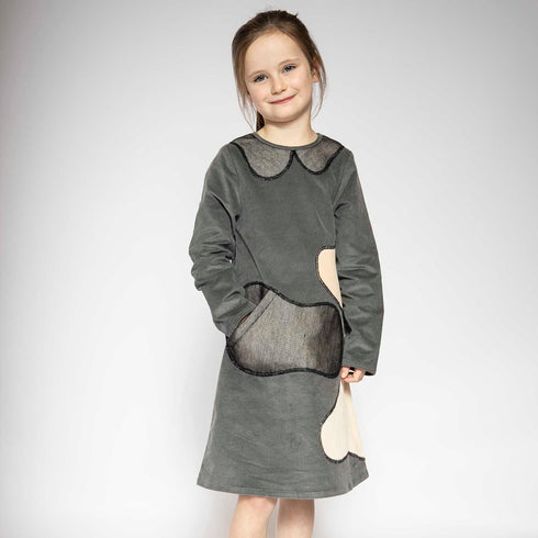 Kids Grey Velvet A-line Dress