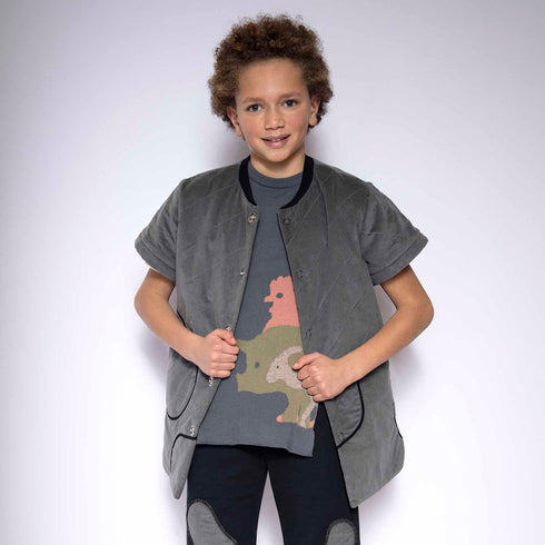 Grey Velvet Jacket with Short Sleeves