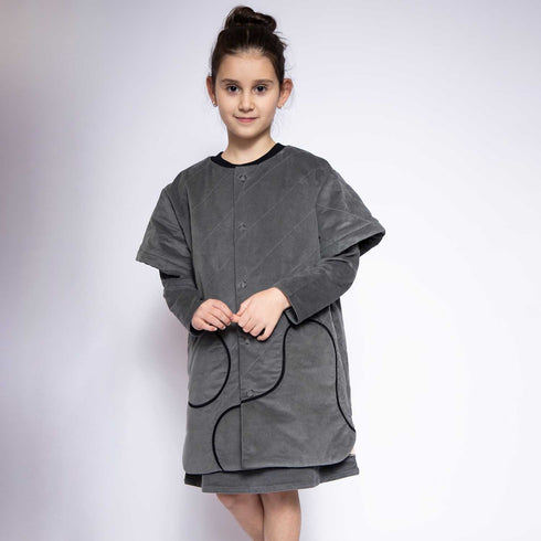 Grey Velvet Jacket with Short Sleeves