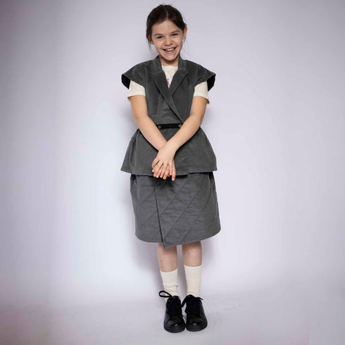Grey Velvet Sleeveless Kids Vest