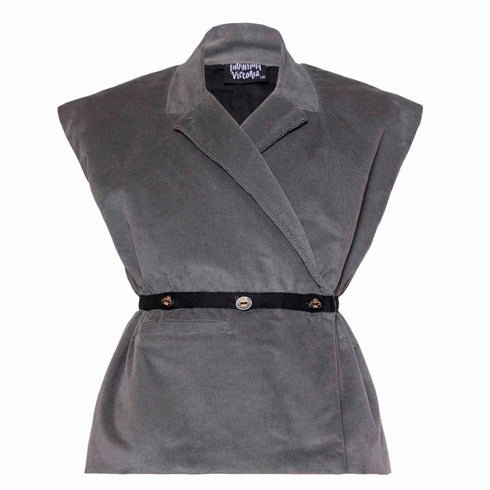 Grey Velvet Sleeveless Kids Vest