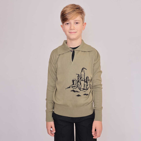 Kids Khaki Sweater with Beach Castle