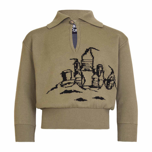 Kids Khaki Sweater with Beach Castle