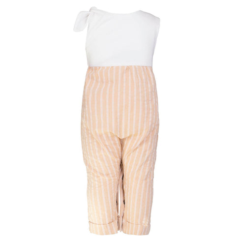 Peach Seersucker Baby Romper with Bow