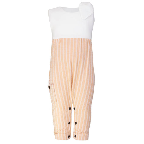 Peach Seersucker Baby Romper with Bow
