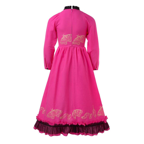 Girls Ball Gown in Pink with Golden Hand Block Print
