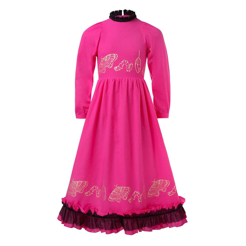 Girls Ball Gown in Pink with Golden Hand Block Print