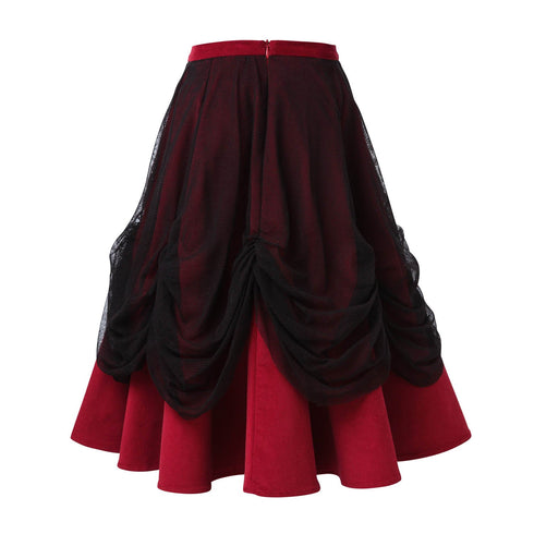 Red Corduroy Skirt with Tulle