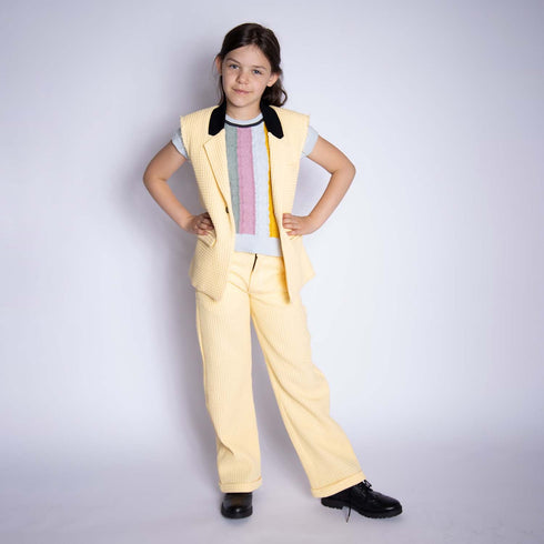Yellow Waffle Cotton Dress Pants