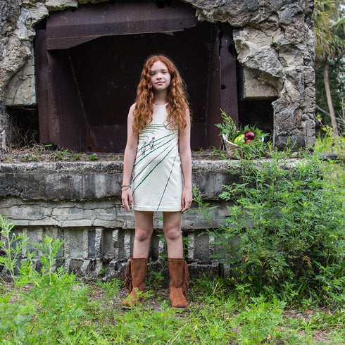 Off-White T-Shirt Dress with Rice Paddy
