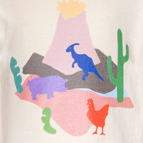 Kids T-Shirt with Volcano and Animals Print