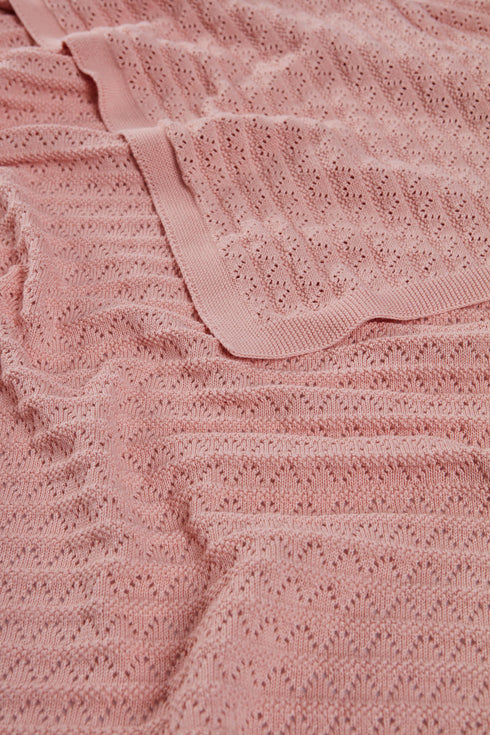 Pink White Crochet-Style Baby Blanket