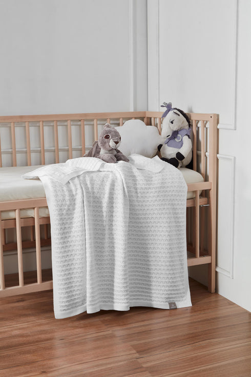 White Crochet-Style Baby Blanket