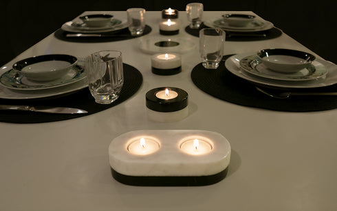 Stripe Tea Light Candle Holder - Monochrome